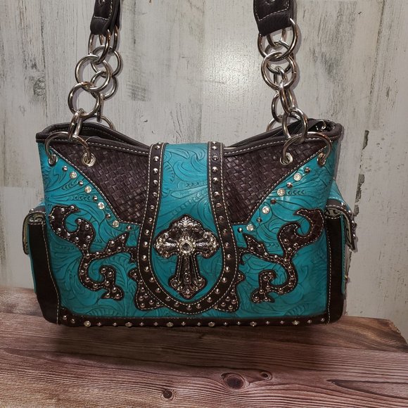 🛑🚨SOLD🚨🛑💞Turquoise bling conceal carry purse/wallet - Picture 2 of 11